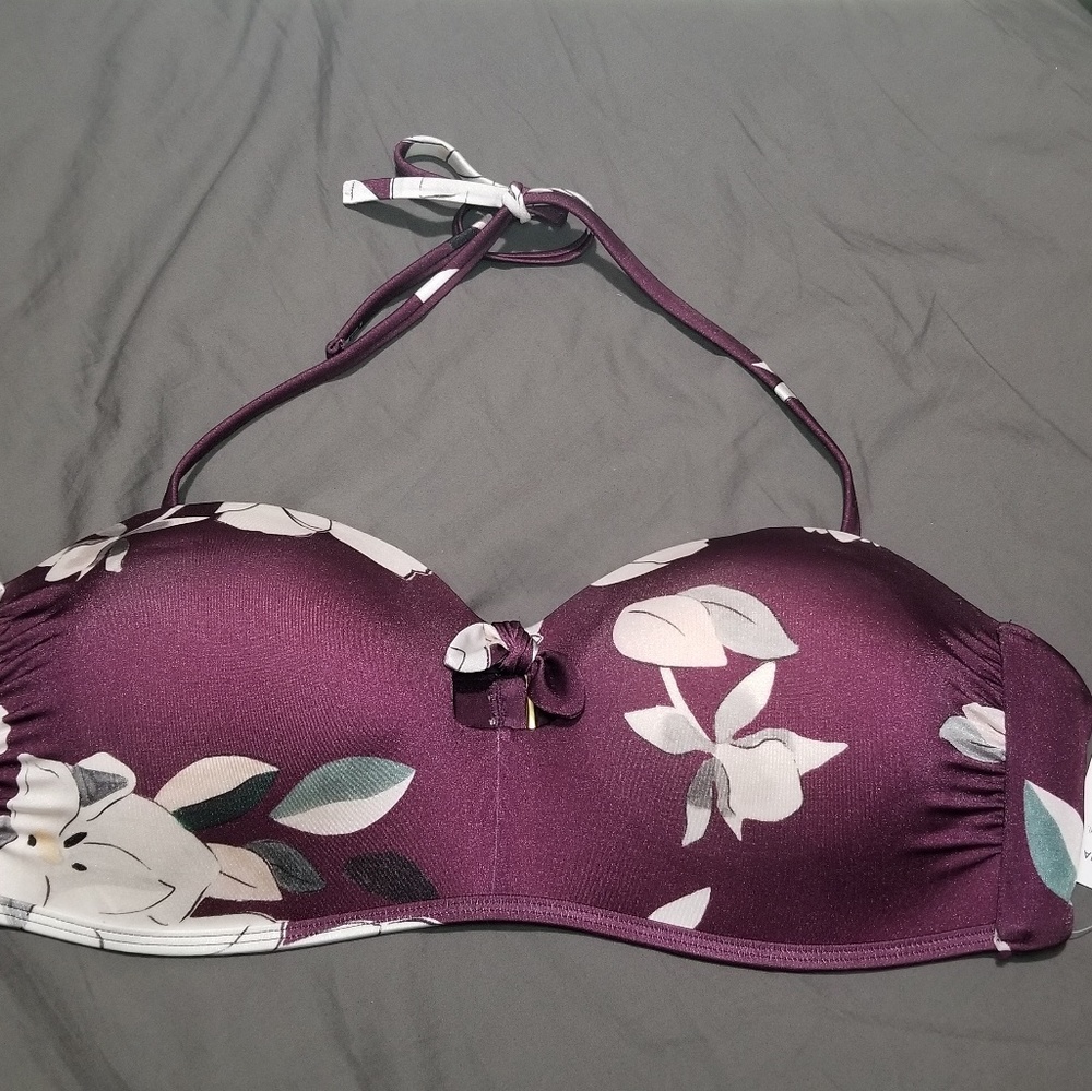Athleta Halter bikini top maroon floral print XL